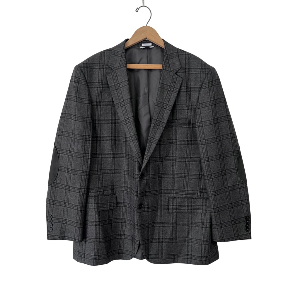 Saddlebred Blazer Men 46R Gray Plaid Lambswool Elbow Patch Professional Academia